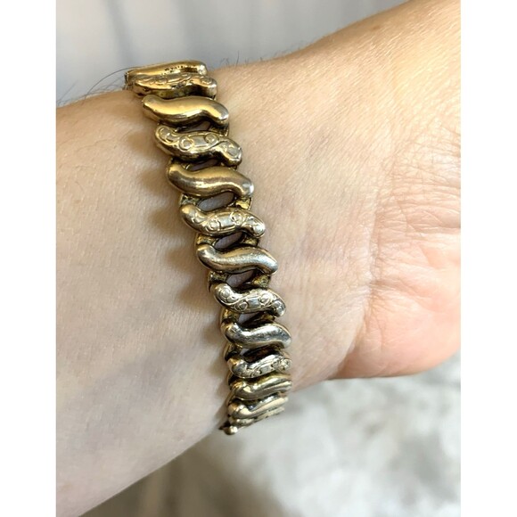 Vintage Co-Star Sweetheart Expansion Bracelet Gold Tone Blue Glass Heart 1940s - Picture 12 of 15